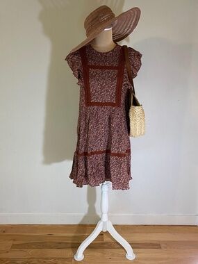 Madewell Floral Mini Dress in Brown & Red Size Small